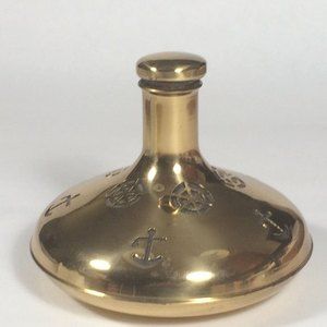 Vintage Brass Nautical decanter pierced brass over glass captains gift Vintage b